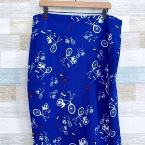 LuLaRoe Blue A-Line Skirt with Bicycle Print